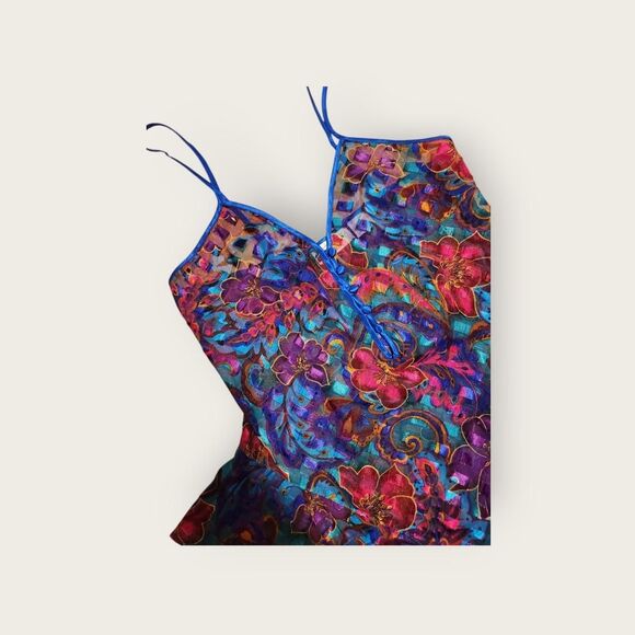 Vintage 90s Victoria's Secret blue floral sheer ruffle lingerie bodysuit - Picture 3 of 4